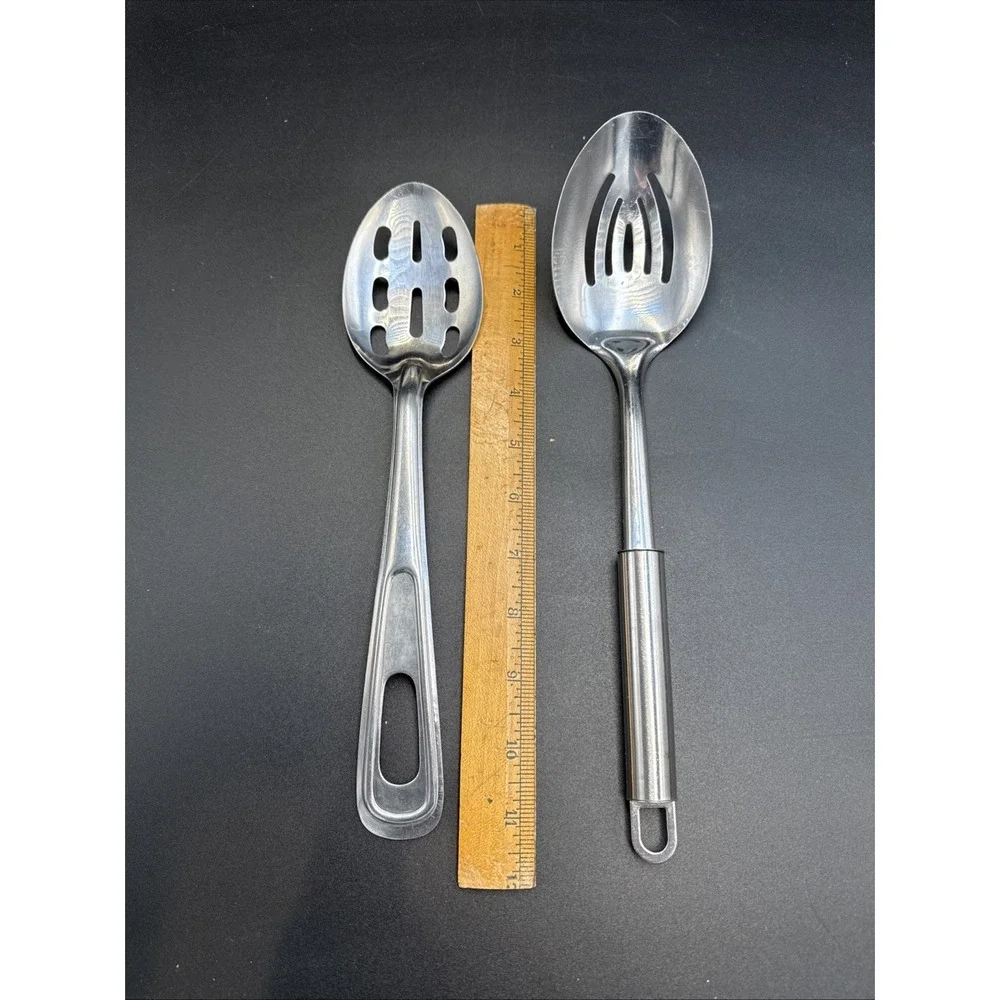 lot of 2 slotted serving spoons stainless‎ steel (one marked Japan)